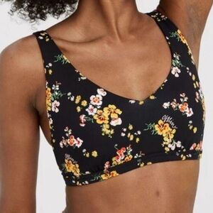 OFFLINE By Aerie Goals‎ Plunge Sports Bra True Black Floral Print Size Medium